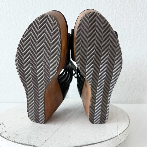 NEW Lane Boots BECCA Womens Black Wedges 6 Western Sandals Cowgirl Wooden Heels - Picture 8 of 9
